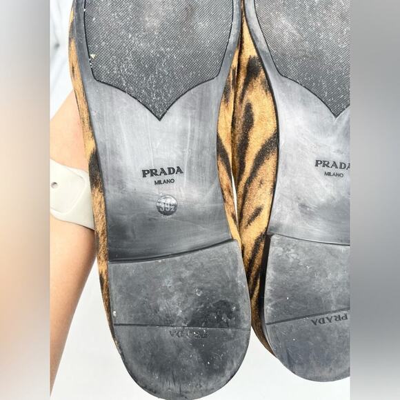 Prada Black Brown Leopard print calf hair Pointed toe ballet flats EU 39.5 - Picture 5 of 11